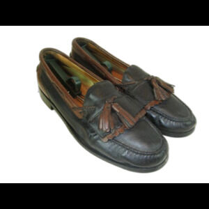 Mens French Shriner Black Tan Leather Tassel Kilt Casual Loafers sz 11 M